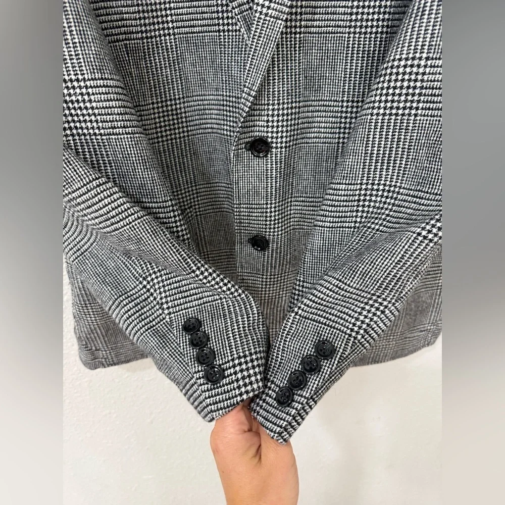J.Crew Thompson Blazer 46 Black White Check Wool Blend Unlined Jacket